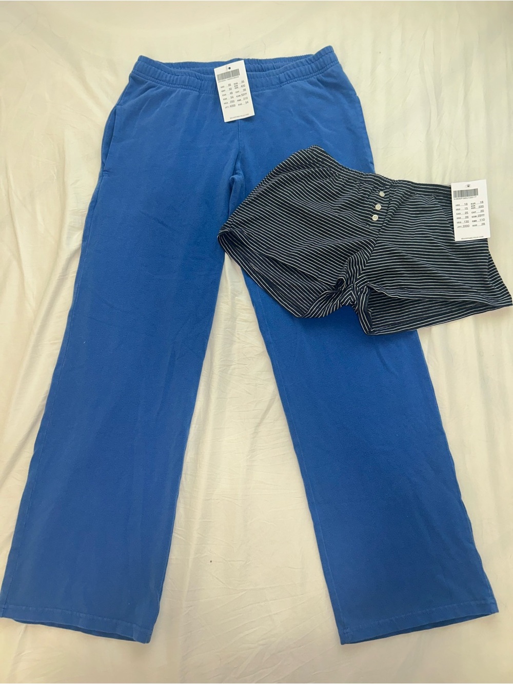 NWT Lot of 2 Brandy Melville Blue Lounge Pants with Black & White Striped Shorts